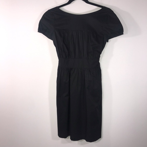 Theory Dilia Black Cotton Tie Waist Dress LBD - Picture 3 of 7